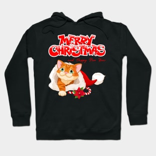 Red Cute Cartoon Cat with Candy Cane Christmas Hoodie